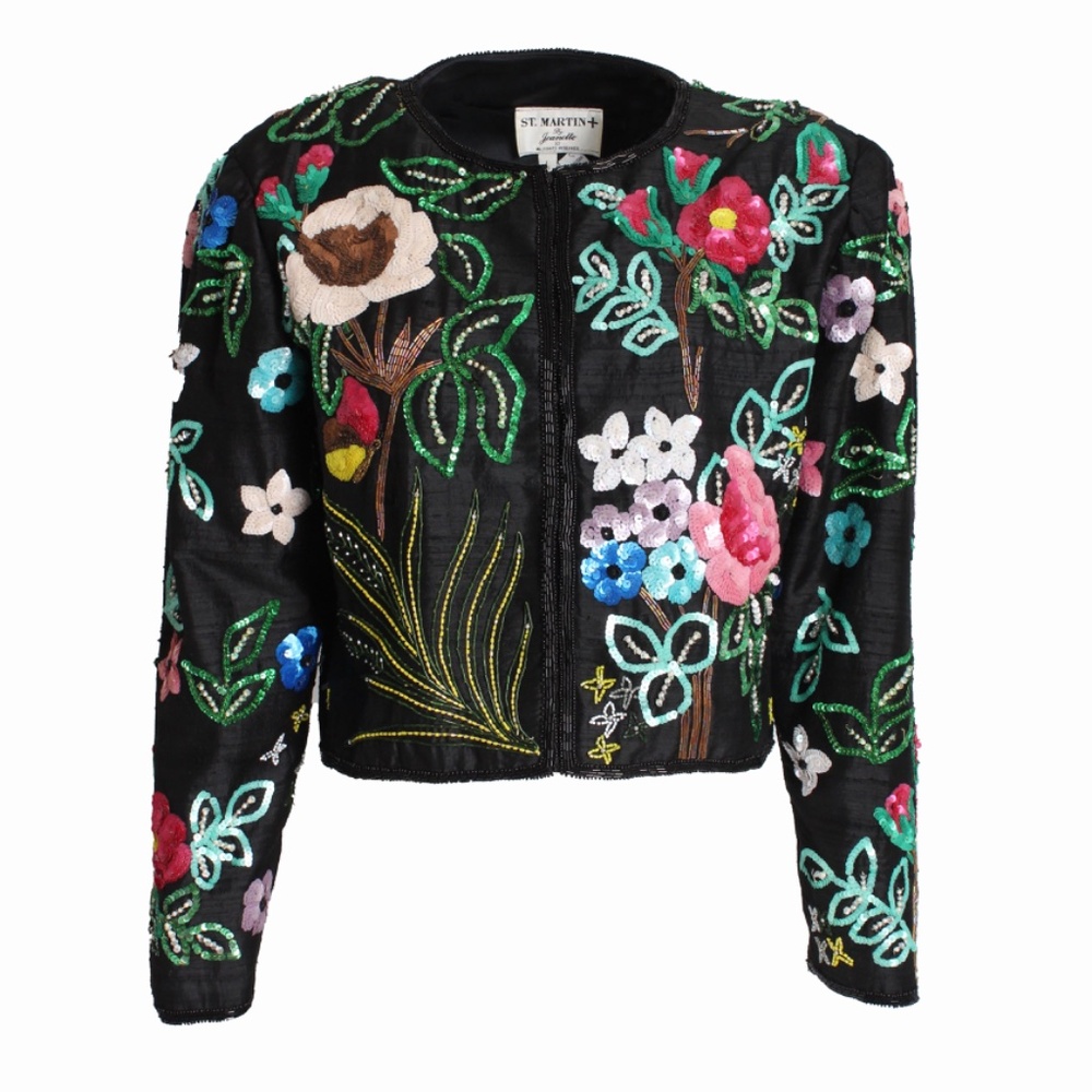 Jeanette Kastenberg St Martin Jacket Embellished Floral Sequins Vintage 80s L